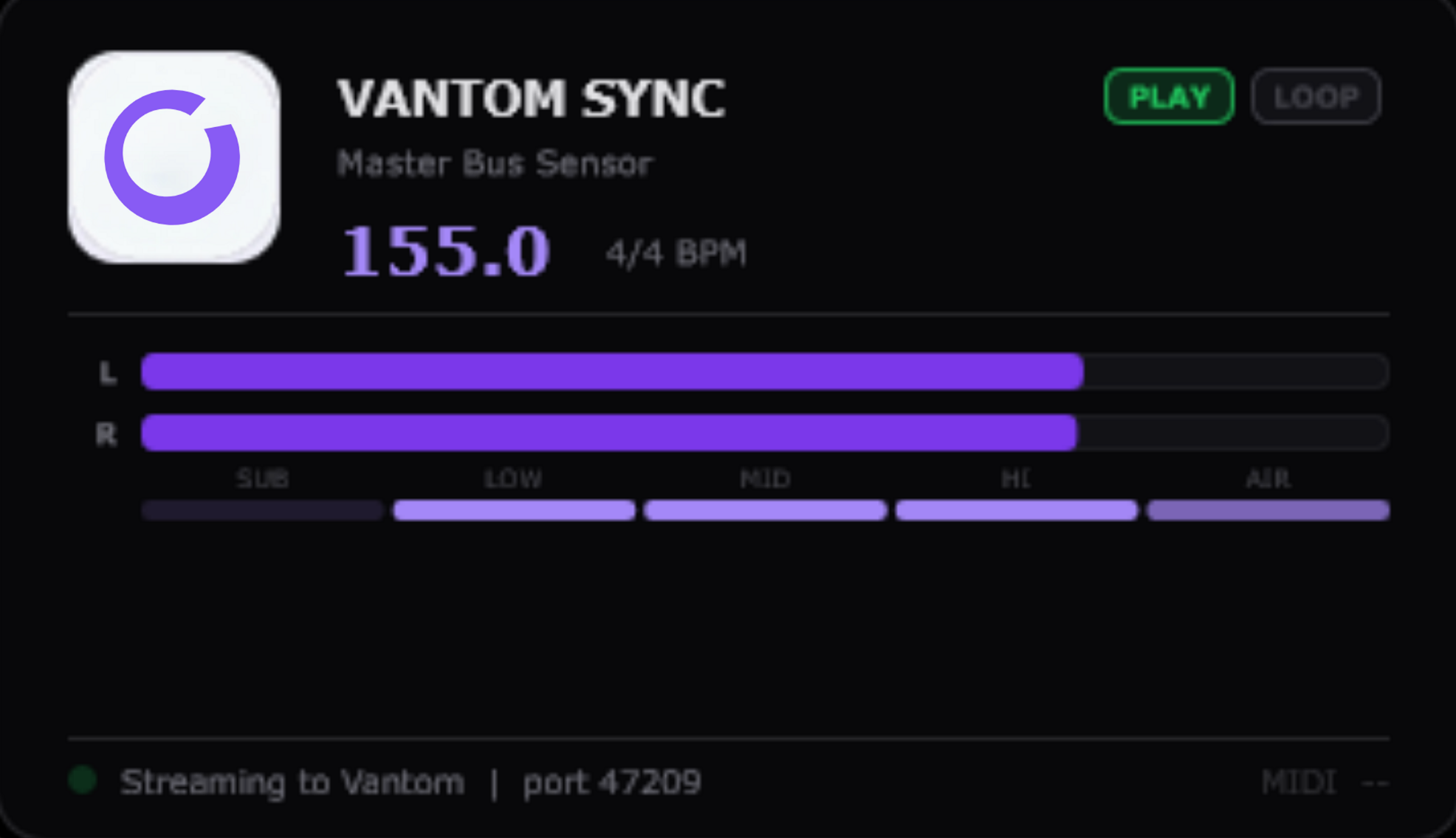 Vantom Sync VST plugin inside the DAW channel strip